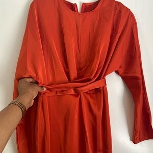 Never worn burnt orange silk midi dress